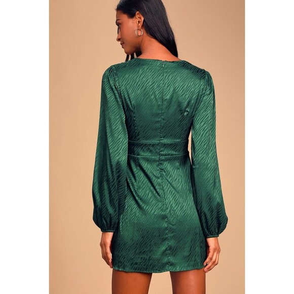 Lulu’s Place In My Heart Forest Green Tiger-Embossed Button-Up Dress Sz Small - Picture 2 of 8